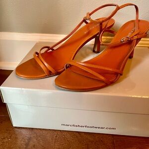 Marc Fisher Tan Strappy Heels with Slingback Design
